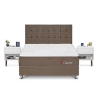 Dormitorio Capella Queen + Velador Fer Blanco + Protector + Almohada