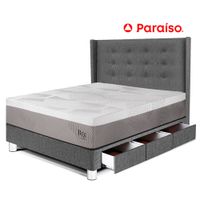 Dormitorio Royal Balanzze Con Cajones + Cabecera Gold 1.5 Plazas Gris