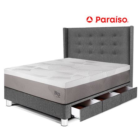 Dormitorio Royal Balanzze Con Cajones + Cabecera Gold 1.5 Plazas Gris