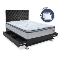 Dormitorio Capitone New Ozono Queen + Almohadas + Protector Gris