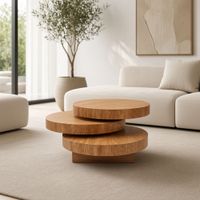 Mesa De Centro TU MESITA Giro Circular 3 Niveles Giratorios Nogal