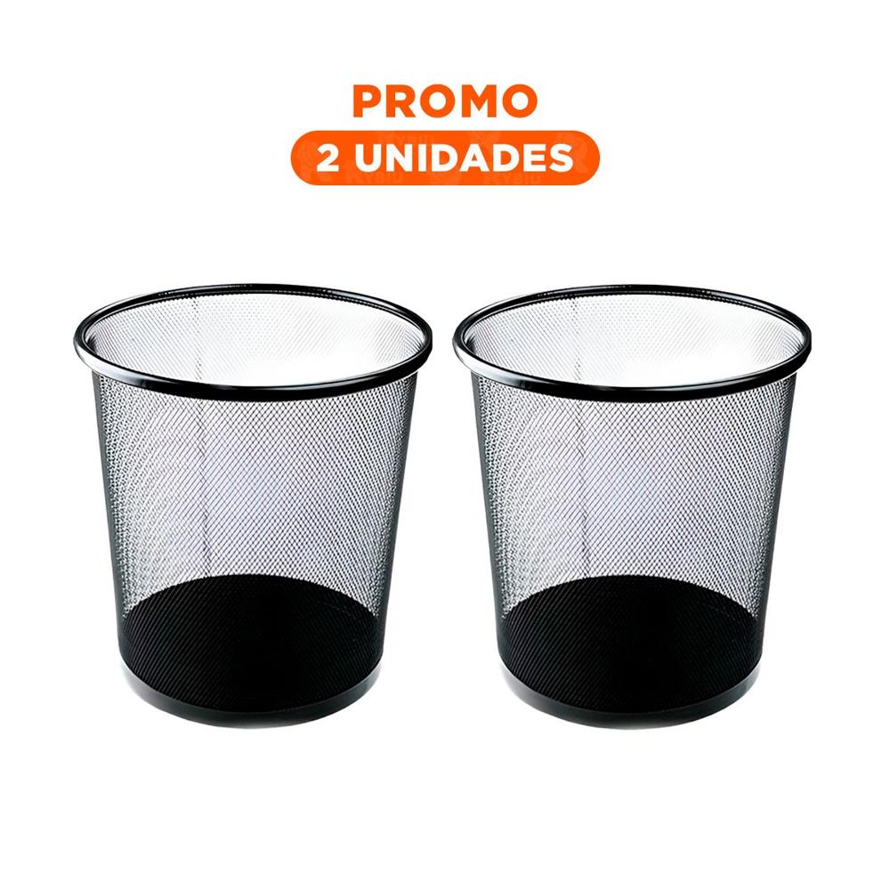 Pack2 Recipiente para Desechos Metalico Circular Negro Compacto y Funcional