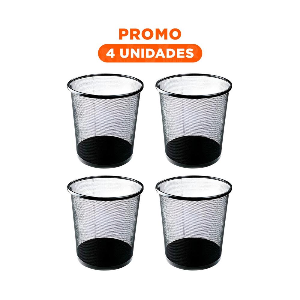 Pack4 Bote para Desechos Metalico Circular Negro Practico y Moderno Y Regalo Sticker