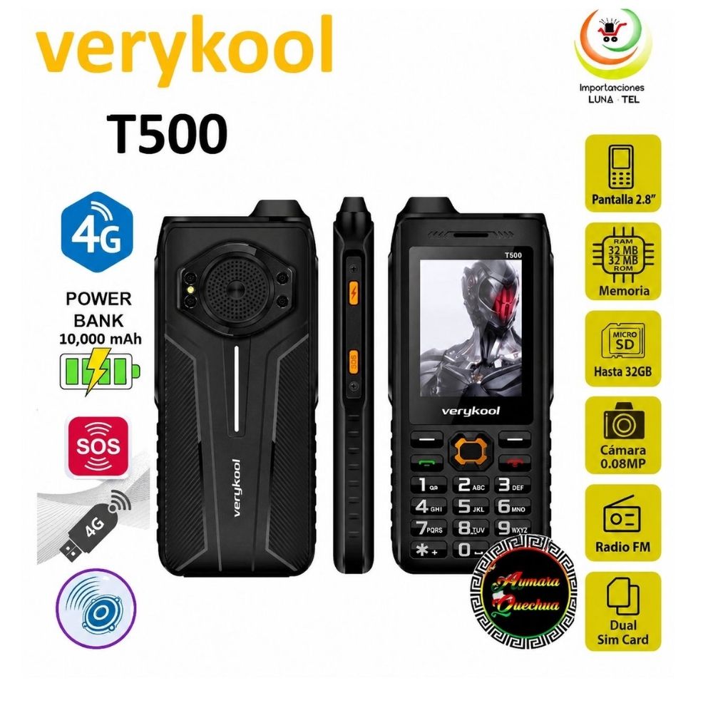 CELULAR BASICO VERYKOOL T500 4G DUAL SIM NEGRO BATERIA 10000mAh