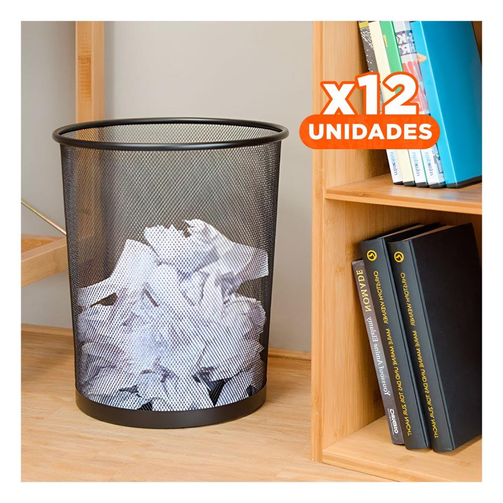 Pack12 Papelera Metalica Circular Negro Compacta y Funcional Y Papel Regalo