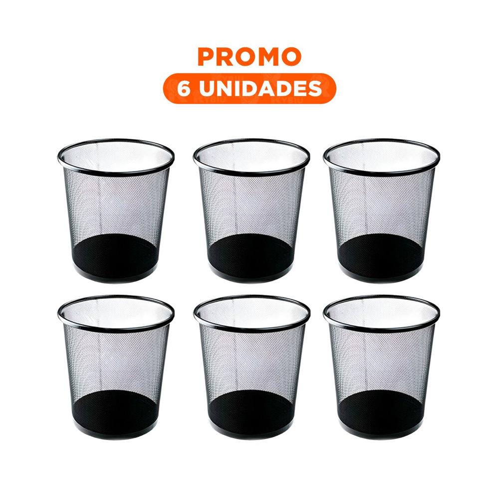 Pack6 Bote Metalico para Basura Circular Negro Compacto y Funcional
