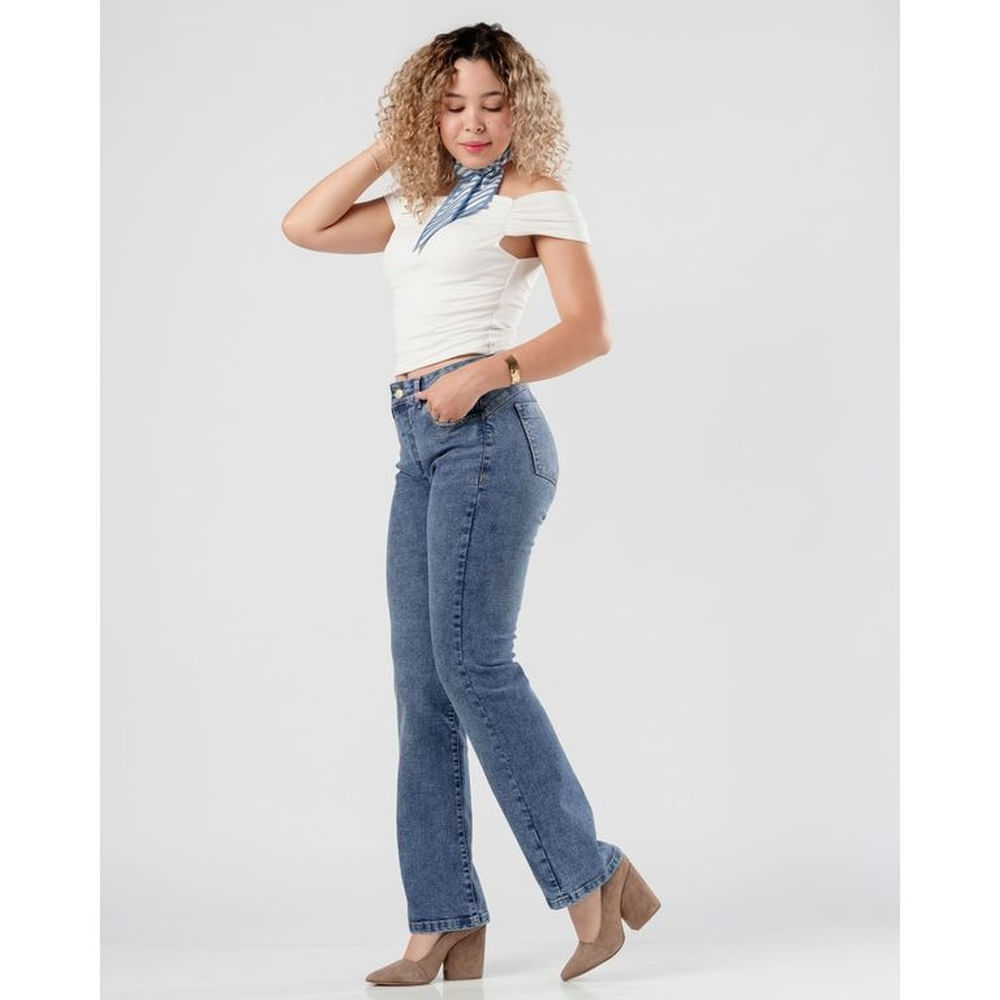 Jean Straight Stretch Tiro Medio Mujer Karhyna Celeste 28