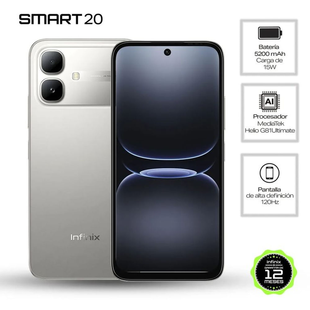 Infinix Smart 20 4G, 4Gb Ram - 128Gb, Color Titanium Plateado