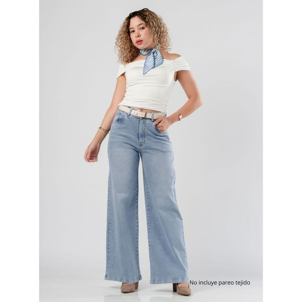 Nanamika Jean Wide leg Comfort Tiro Medio Mujer Luana Celeste 30