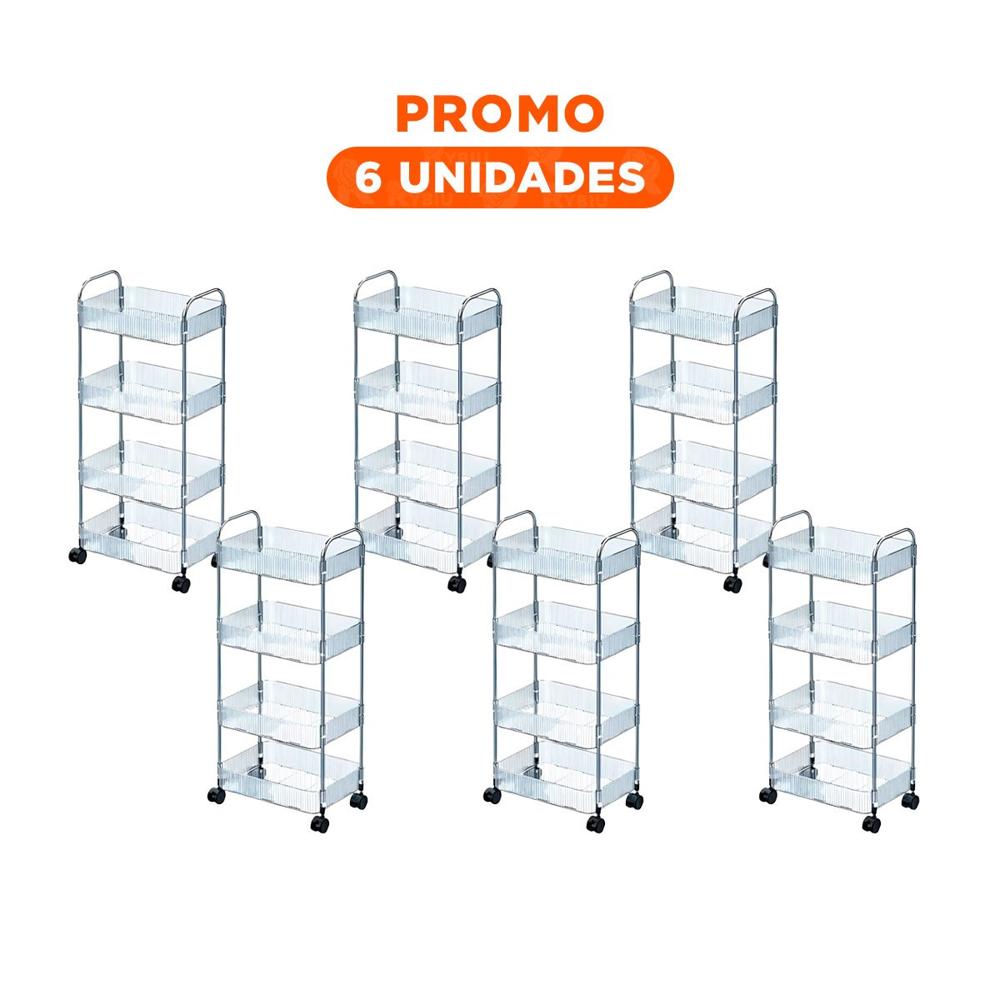 Pack6 Portaobjetos Compacto de Acrilico 4 Niveles con Asas Transparente para Oficina