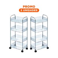 Pack2 Organizador Compacto de Acrilico 4 Niveles con Asas Transparente para Oficina