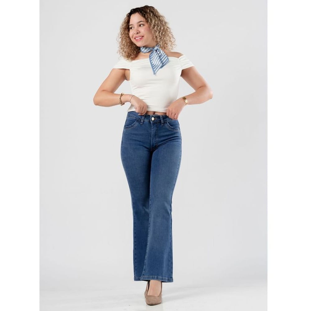 Jean Flare Stretch Tiro Medio Mujer Mariela Azul Oscuro 28
