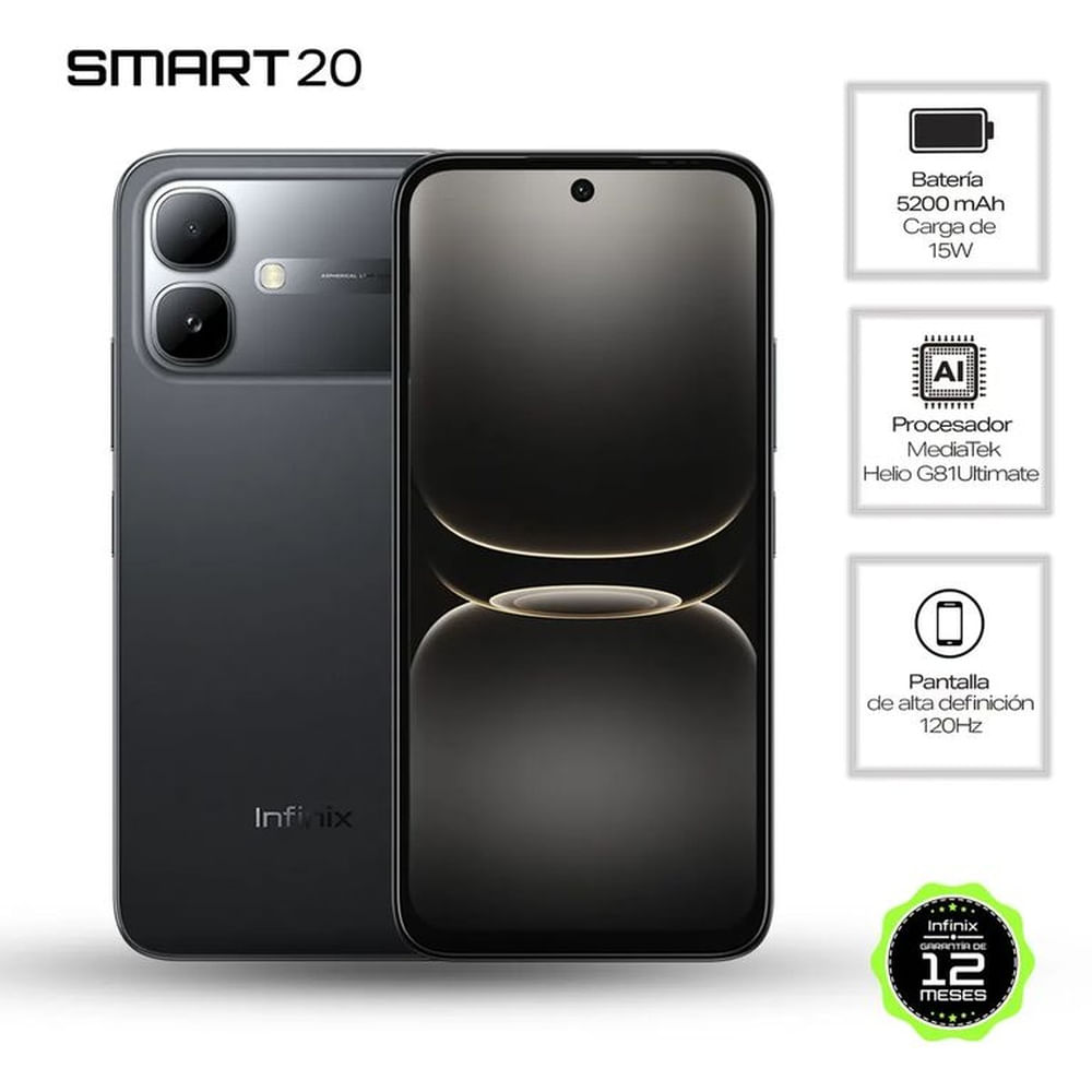 Infinix Smart 20 4G, 4Gb Ram - 128Gb, Color Negro Negro