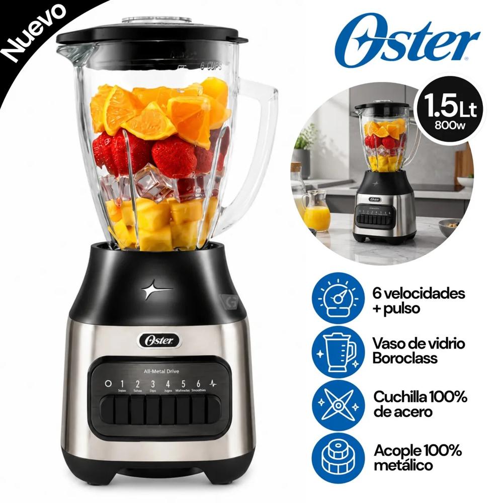 Licuadora con vaso de vidrio y 6 velocidades Oster BLSTPEG-NPB