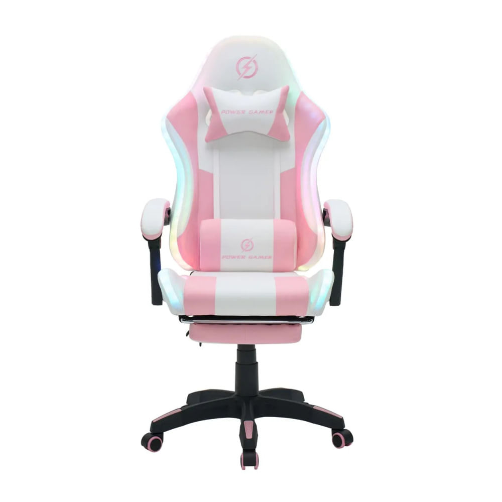 Silla Gamer Power RGB con Masajeador y Reposapiés Rosado
