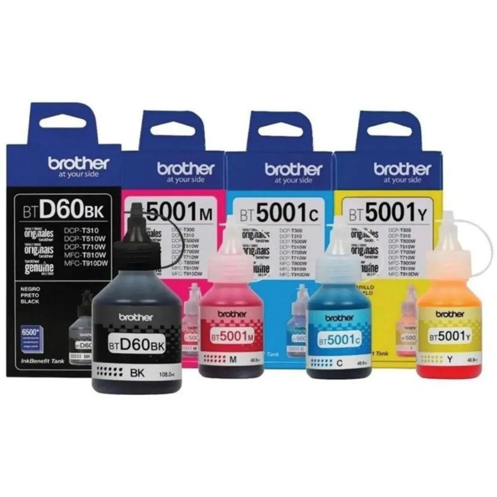 Pack de Tinta Brother BTD60BK, BT5001 Cian, Magenta, Amarillo