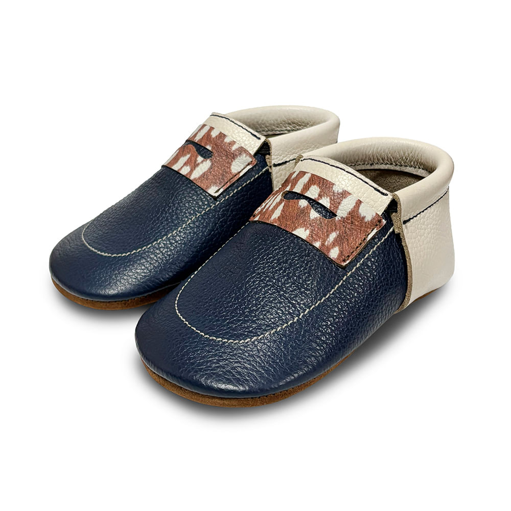 Zapatos Mocs de Cuero Vacuno Tricolor Cervatillo para Bebés y Niños