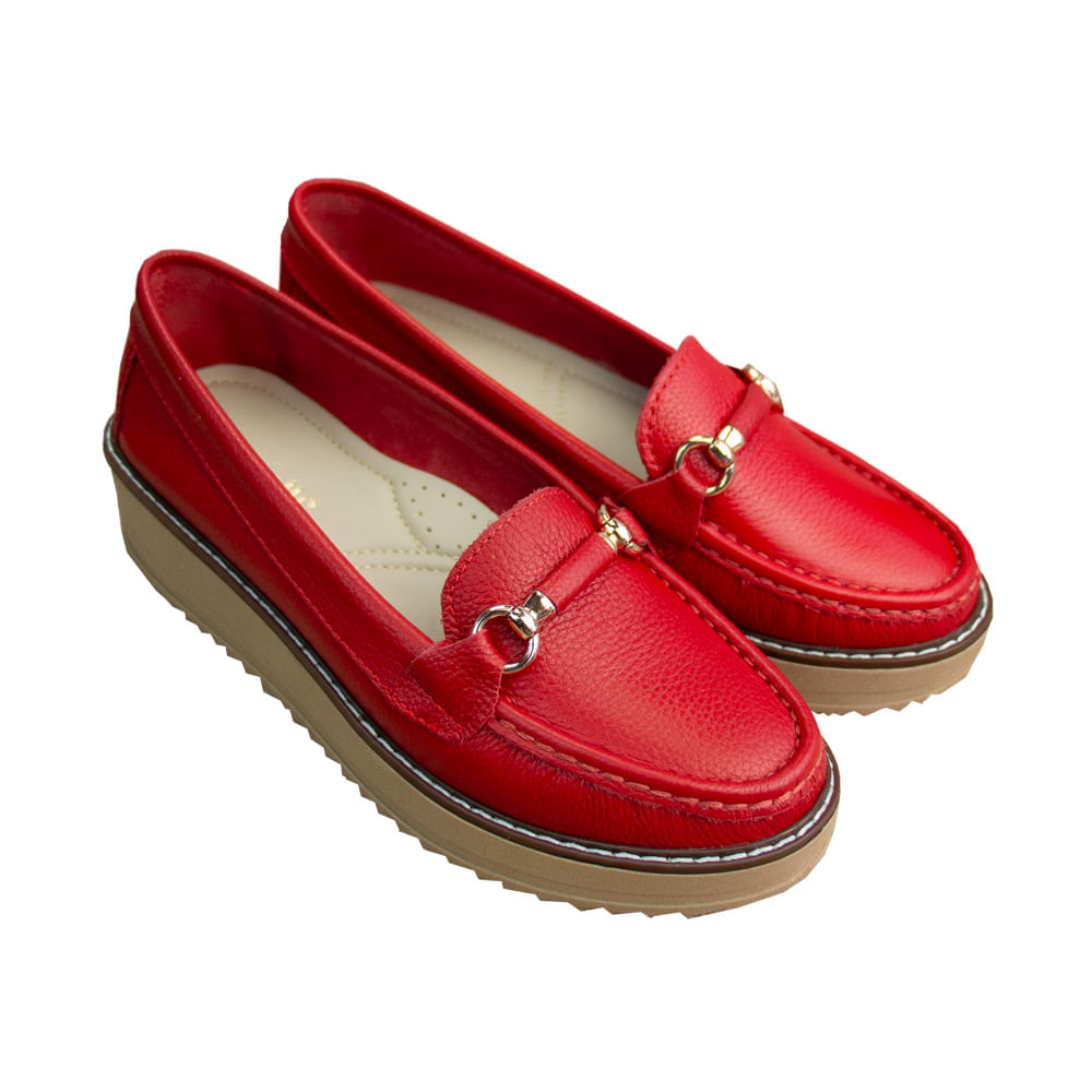 Mocasin Plataforma Mujer Corelli Daniela Cuero Rojo Vivo Talla 35