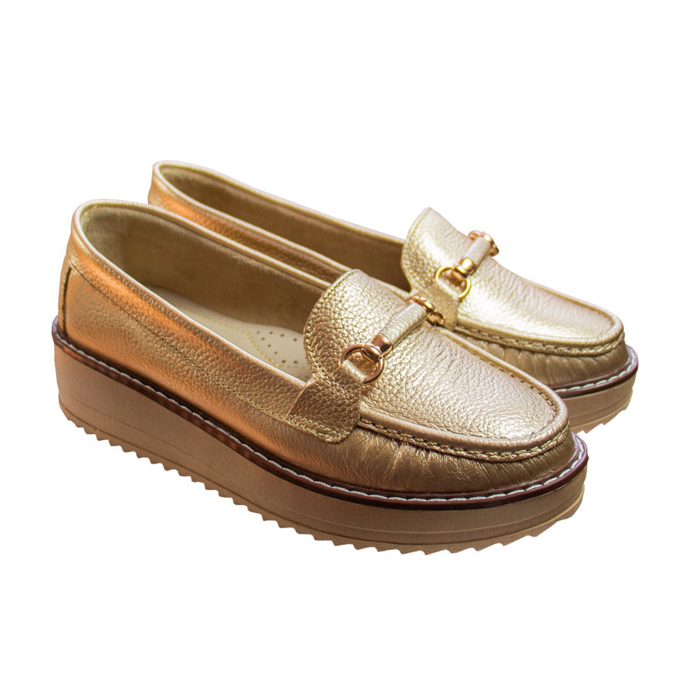 Mocasin Plataforma Mujer Corelli Daniela Cuero Platino Talla 38
