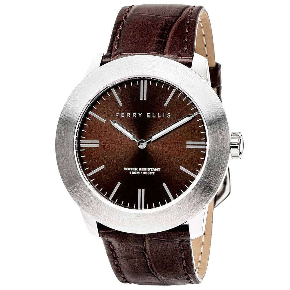 Reloj para Hombre Perry Ellis Slim Line 46 03003-01 Correa de Cuero y Dial Marrón