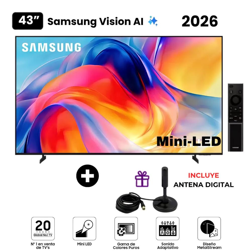 Televisor Samsung Mini LED 43 pulgadas 4K Ultra HD Tizen UN43M70HAGXPE y Antena digital