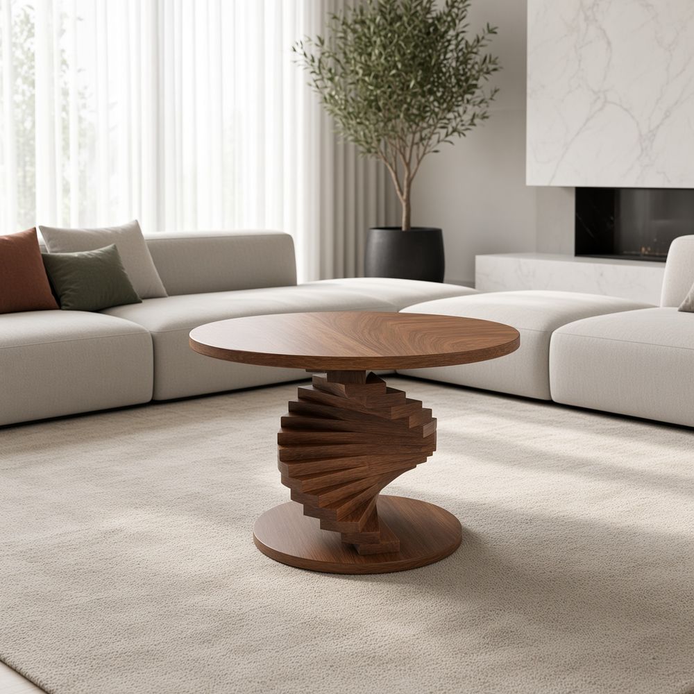 Mesa De Centro TU MESITA Gaia Circular Base Escalera Nogal