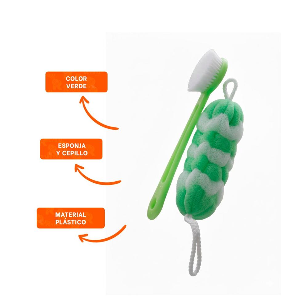 Kit Practico para Ducha con Esponja y Cepillo en Verde de Uso Diario Y Ligas Regalo