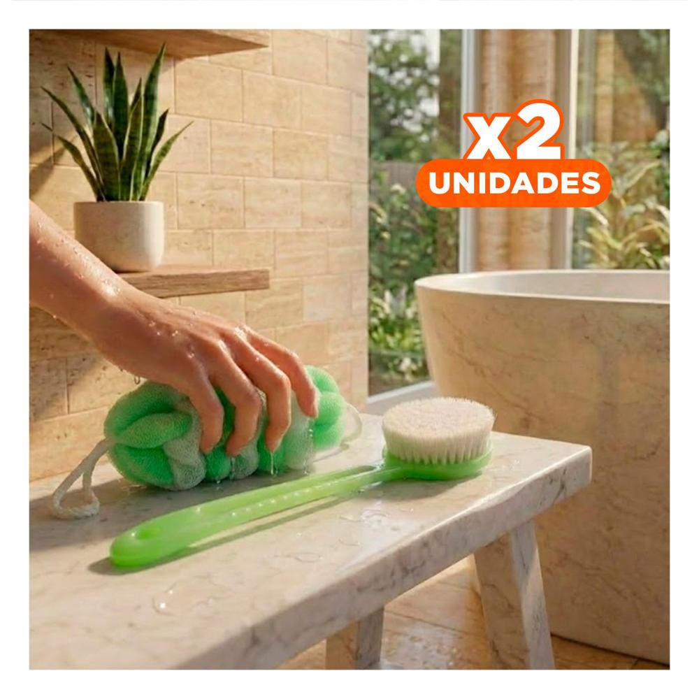 Pack2 Juego Corporal para Ducha con Esponja y Cepillo en Verde Y Regalo Sticker