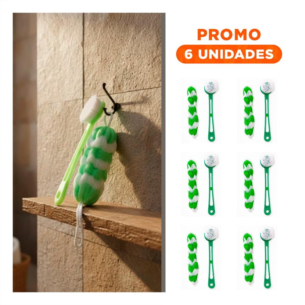 Pack6 Conjunto Domestico de Ducha con Esponja y Cepillo en Color Verde