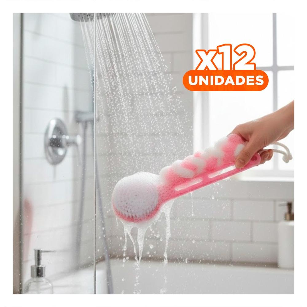 Pack12 Accesorios de Uso Diario para Ducha con Esponja y Cepillo en Color Rosado