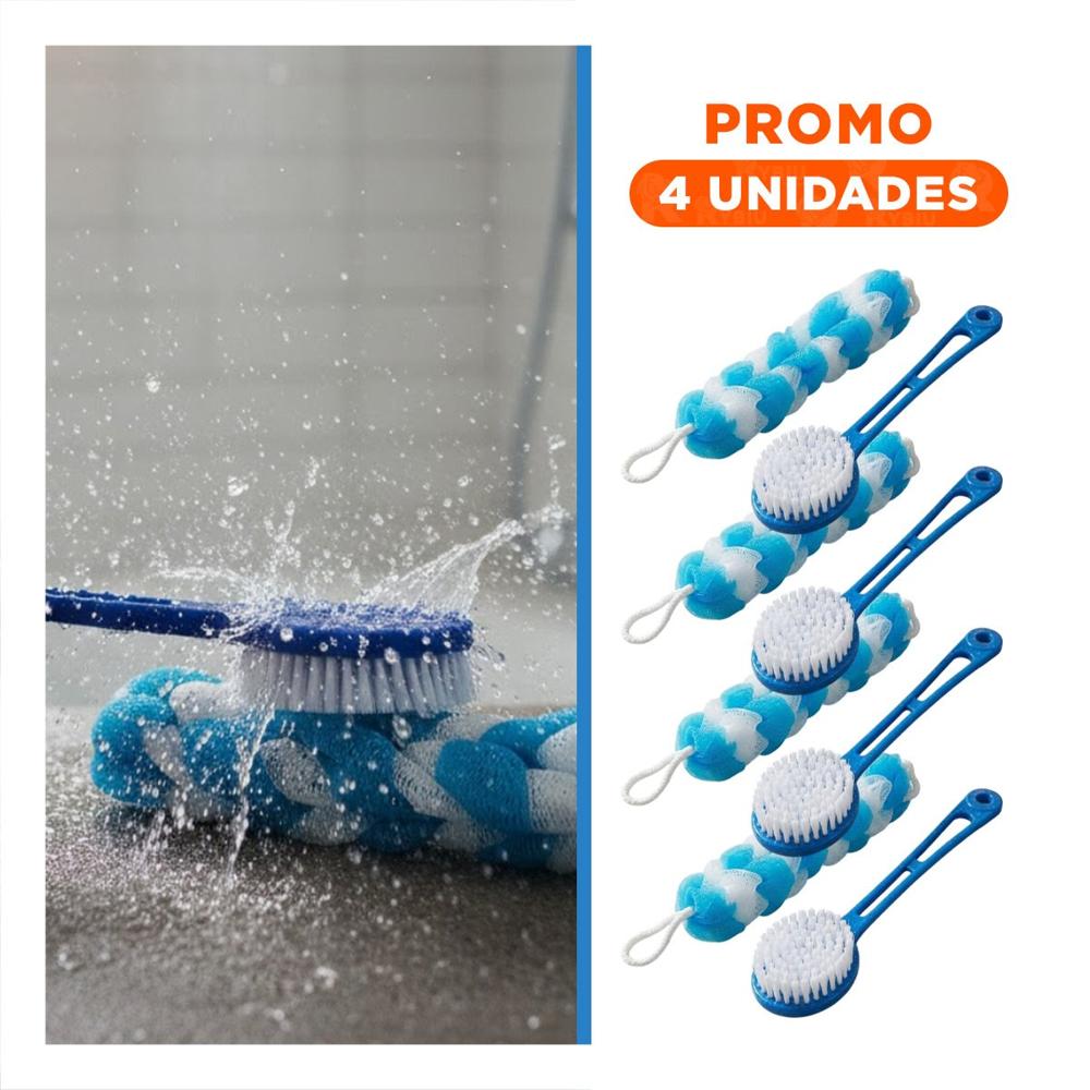 Pack4 Conjunto de Higiene Personal para Ducha con Esponja y Cepillo en Celeste Y Regalo Sticker
