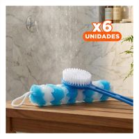 Pack6 Accesorios Funcionales para Ducha con Esponja y Cepillo en Celeste Y Regalo Sticker
