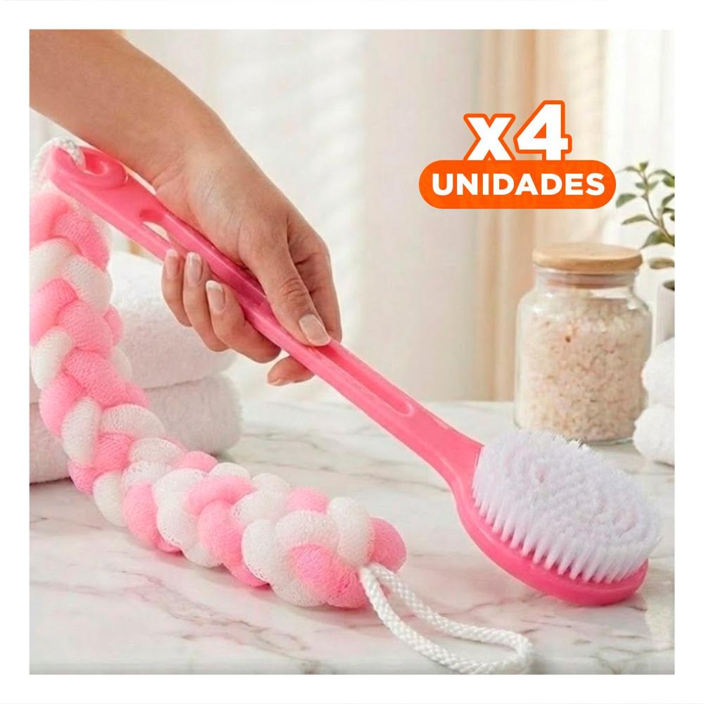 Pack4 Set Basico para Ducha con Esponja y Cepillo en Rosado para Higiene Personal