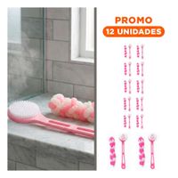 Pack12 Accesorios Corporales para Ducha con Esponja y Cepillo en Color Rosado Y Regalo Sticker