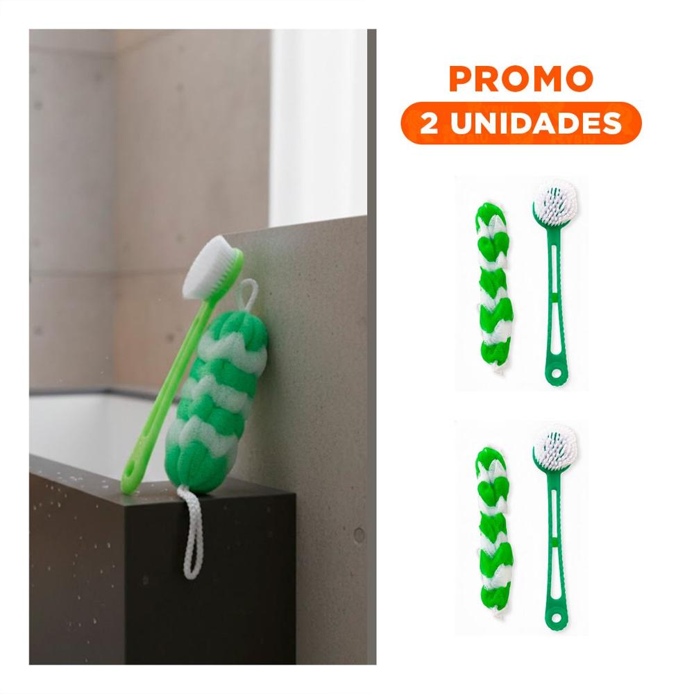 Pack2 Set de Accesorios para Ducha con Esponja y Cepillo en Verde para Higiene Diaria