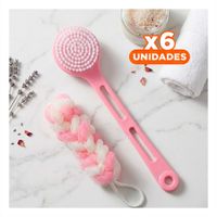 Pack6 Accesorios Domesticos de Ducha con Esponja y Cepillo en Rosado Y Papel Regalo