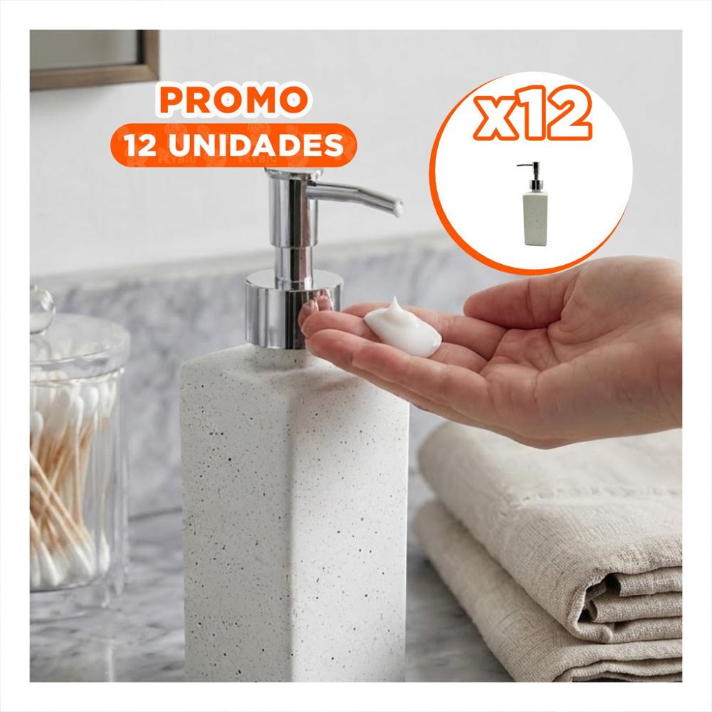 Pack12 Envase para Gel de Ducha Rectangular Color Blanco con Puntos Dorados 20.5x5.8 cm