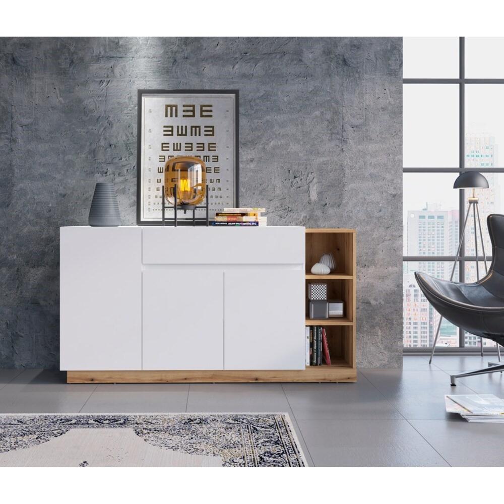 APARADOR ARCELOR 3 PUERTAS 1 CAJON BLANCO ROBLE 163CM