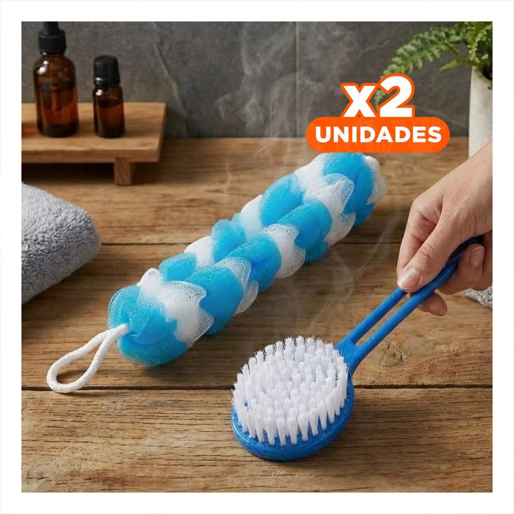 Pack2 Juego Corporal para Ducha con Esponja y Cepillo en Celeste Y Regalo Sticker