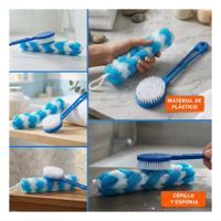 Kit de Ducha con Esponja y Cepillo en Color Celeste para Limpieza Corporal Diaria