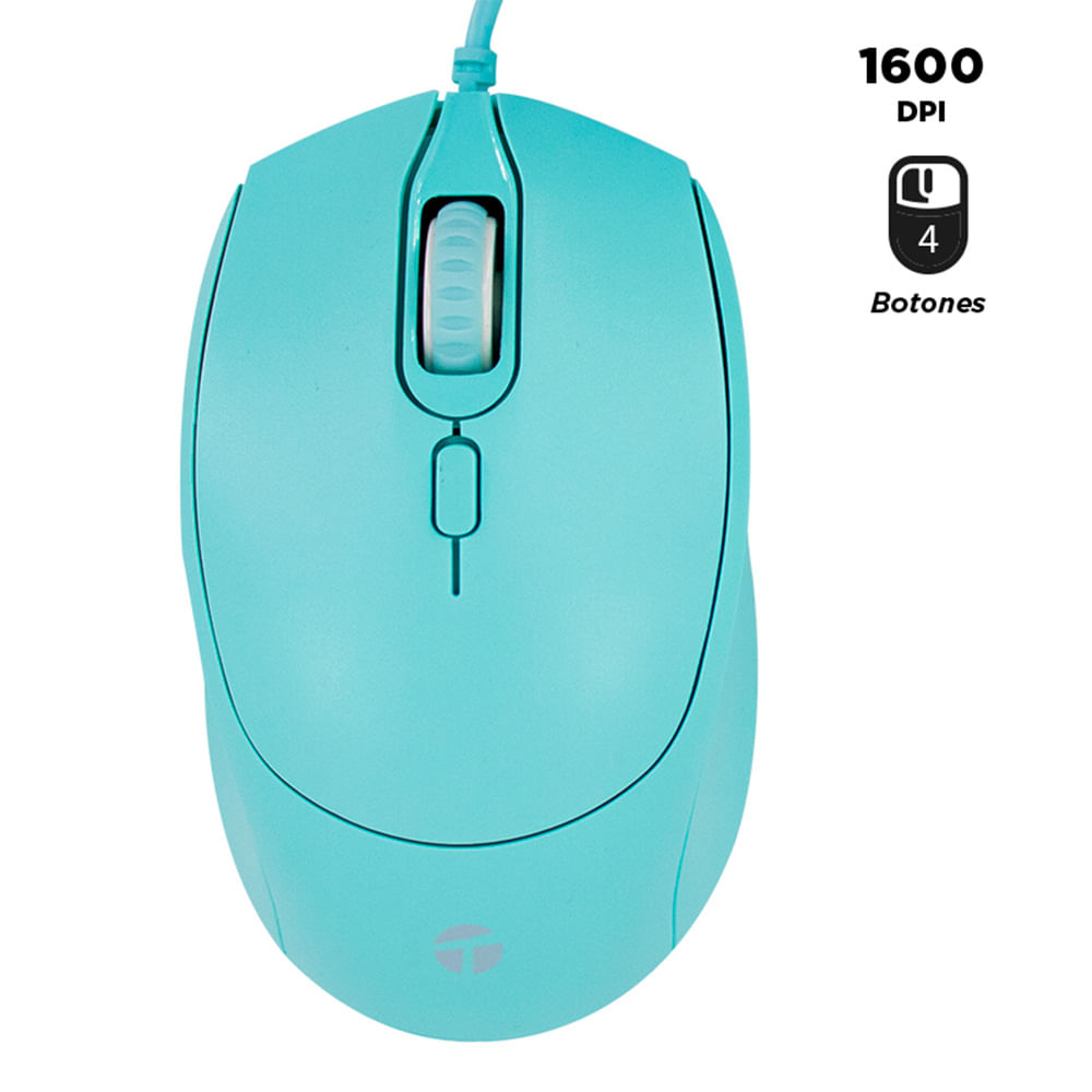 Mouse Óptico Teros TE-1227S USB 1600 DPI 4 Botones Color Verde para PC y Laptop