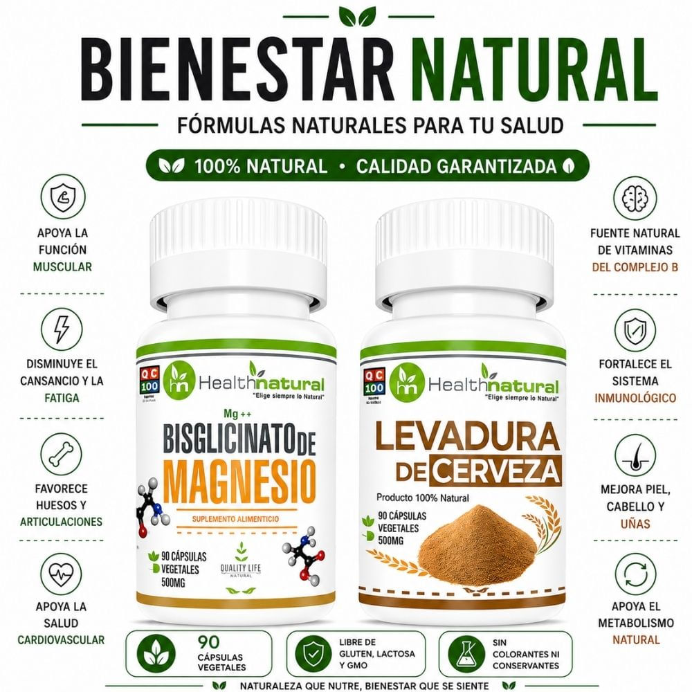 BISGLICINATO MAGNESIO HEALTHNATURAL Y LEVADURA CERVEZA HEALT