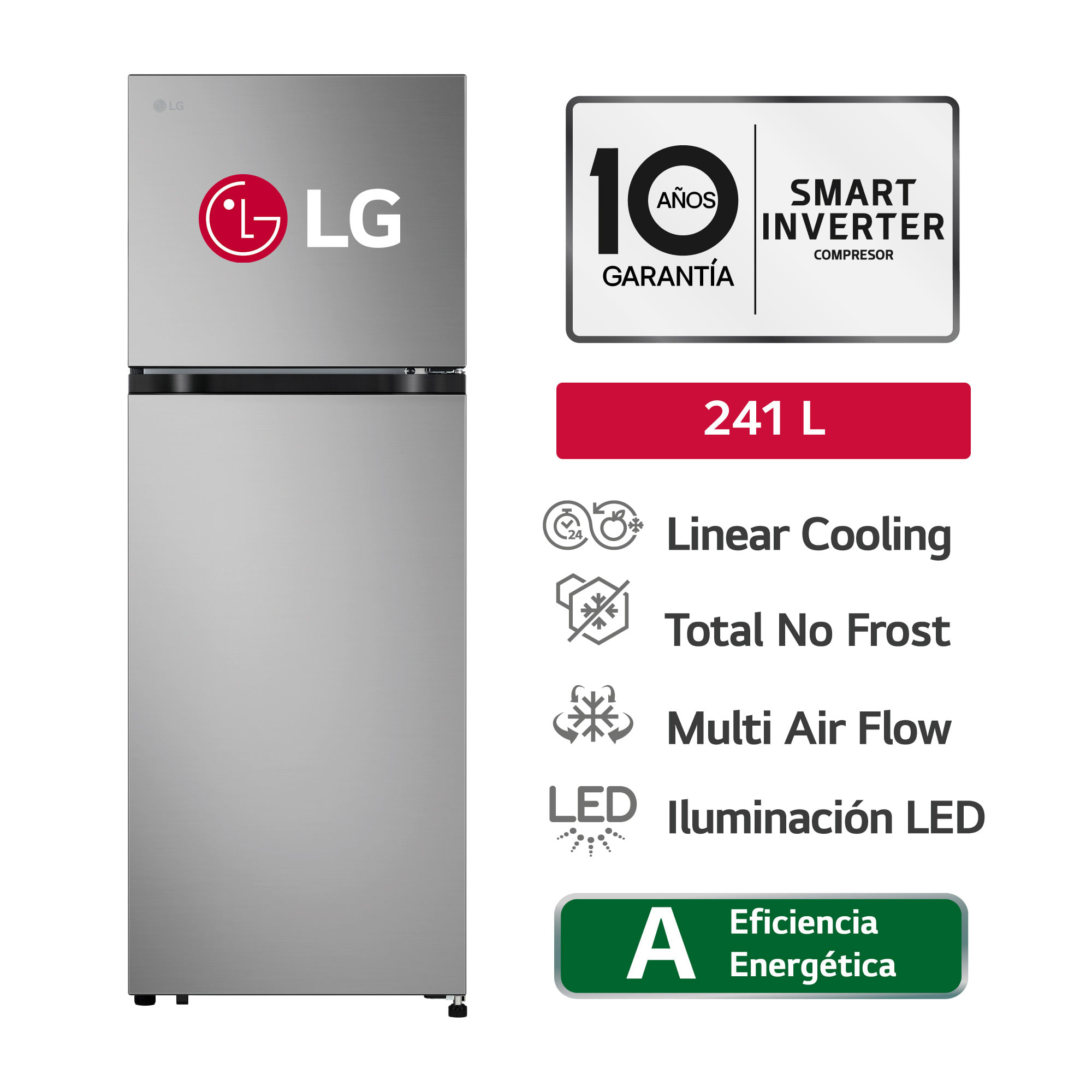 Refrigeradora LG 241L No Frost VT24BPY Plateado