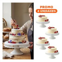 Pack4 Pedestal Porta Postres Rayitas Ceramica Color Blanco 30 cm para Mesa YRegalo Sticker