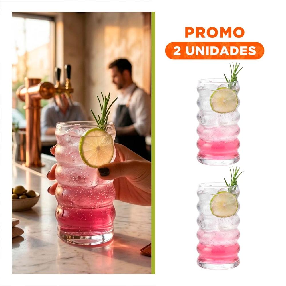 Pack2 Copa Moderna Transparente de Vidrio Estilo 6 Curvas para Cocteles en Casa