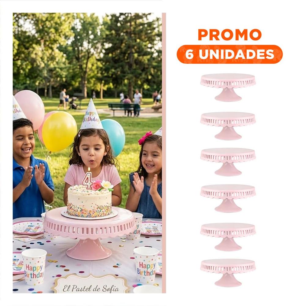 Pack6 Exhibidor para Mesa Dulce Rosado Ceramica Rayitas 25 cm Decorativo