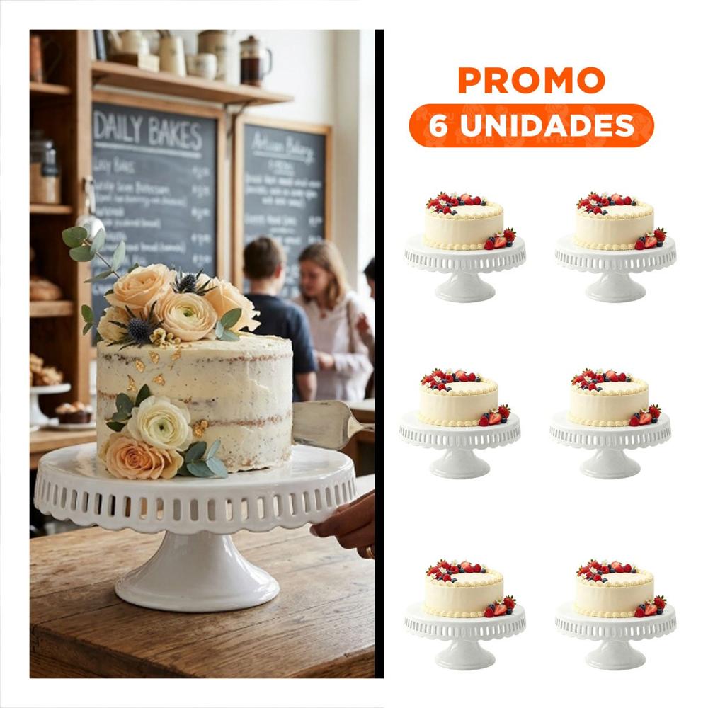 Pack6 Exhibidor para Mesa Dulce Blanco Ceramica Rayitas 30 cm Decorativo