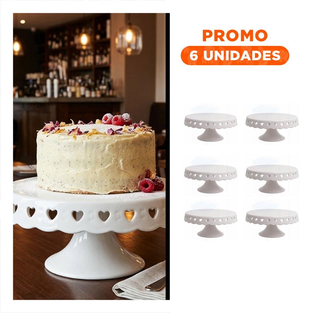 Pack6 Exhibidor para Mesa Dulce Blanco Ceramica Corazones 25 cm Decorativo