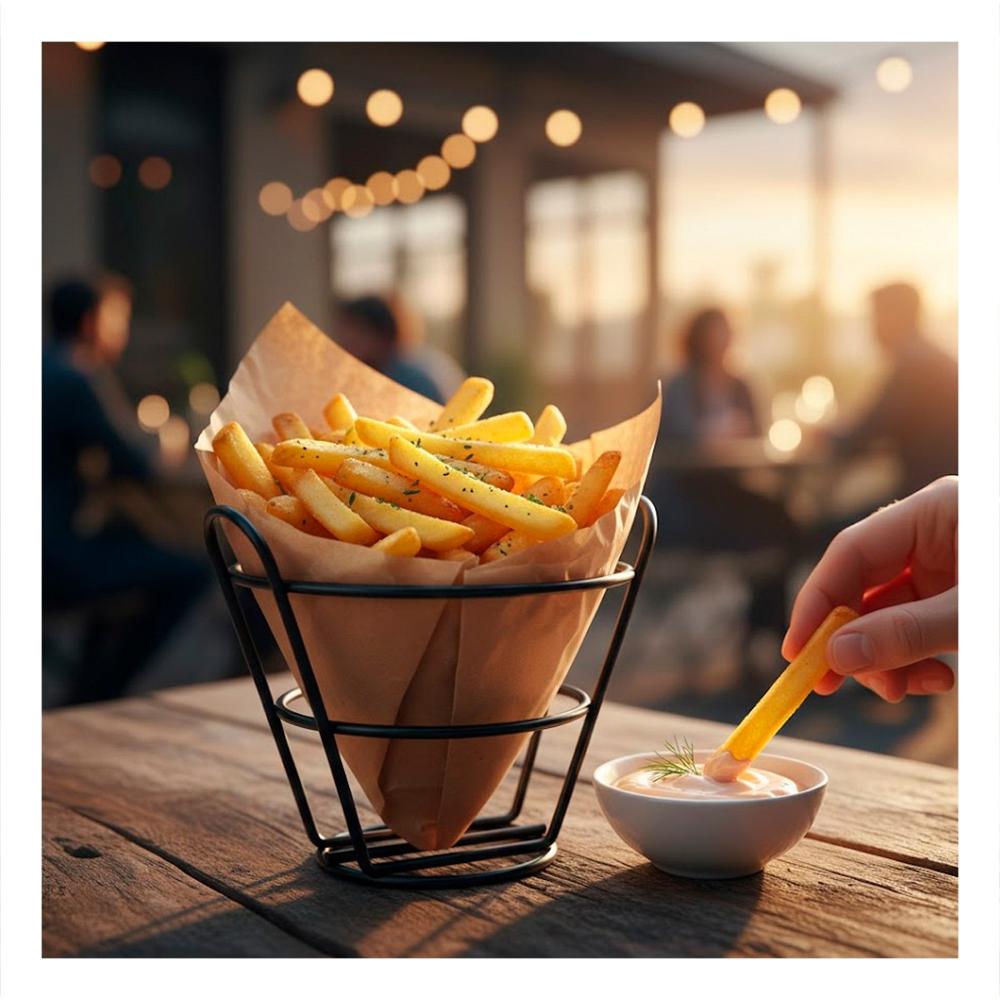 Canasta en Forma de Cono en Color Negro para Freir en Cocina Domestica YPapel Regalo