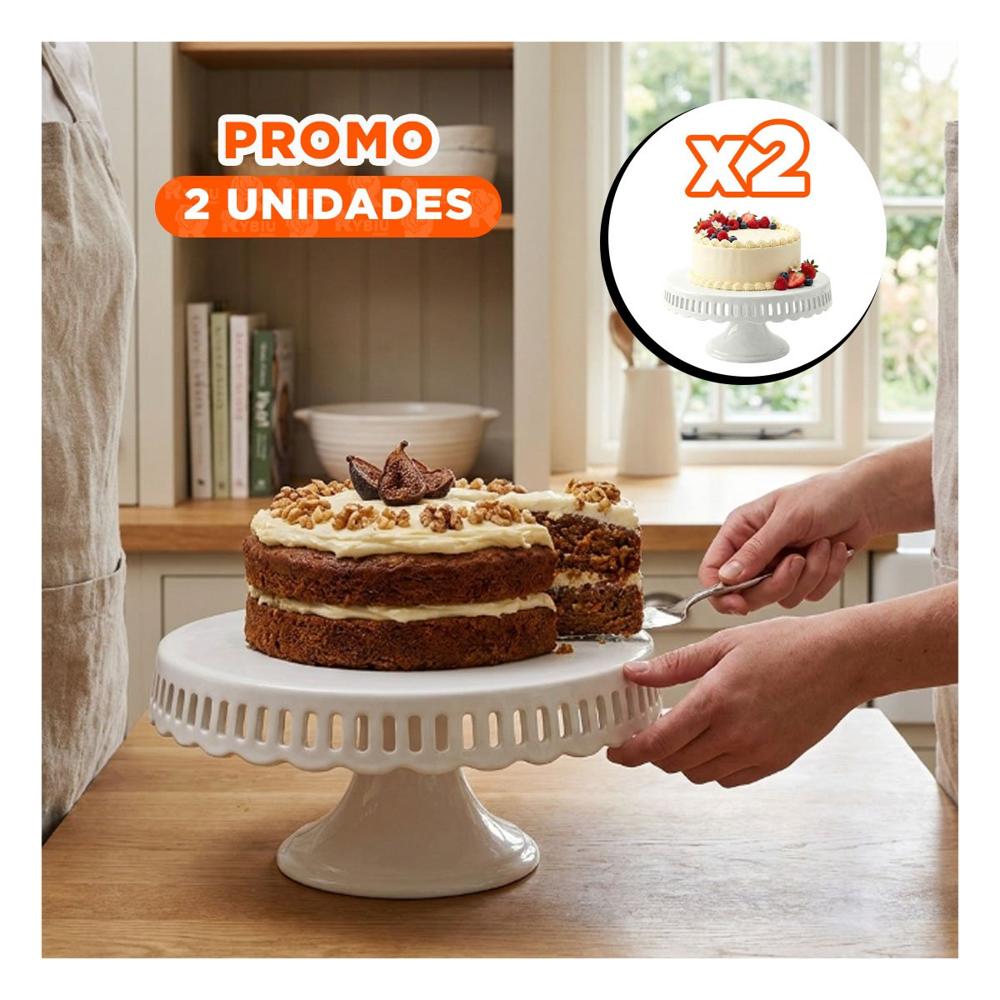 Pack2 Exhibidor Ceramica Blanco Rayitas 30 cm para Dulces y Postres YRegalo Sticker